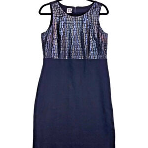 Anne Klein Black Dress Faux Leather Crocodile Top Sleeveless Cocktail Size 6